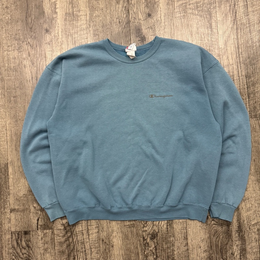 Vintage Y2K Champion Faded Blue Distressed Sweatshirt